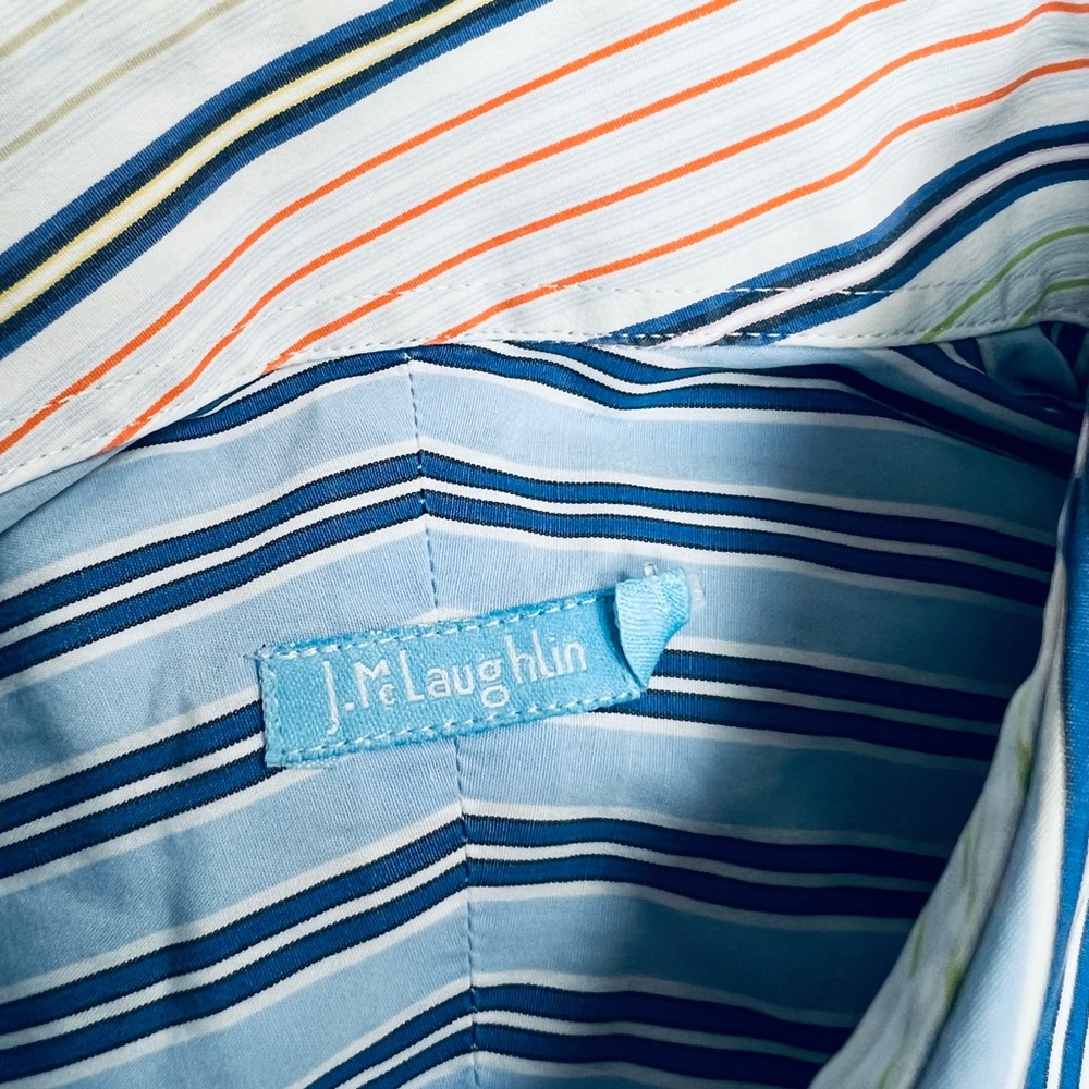 J. McLaughlin Blue w/ Navy & White Stripe Shirt M - Picture 3 of 4